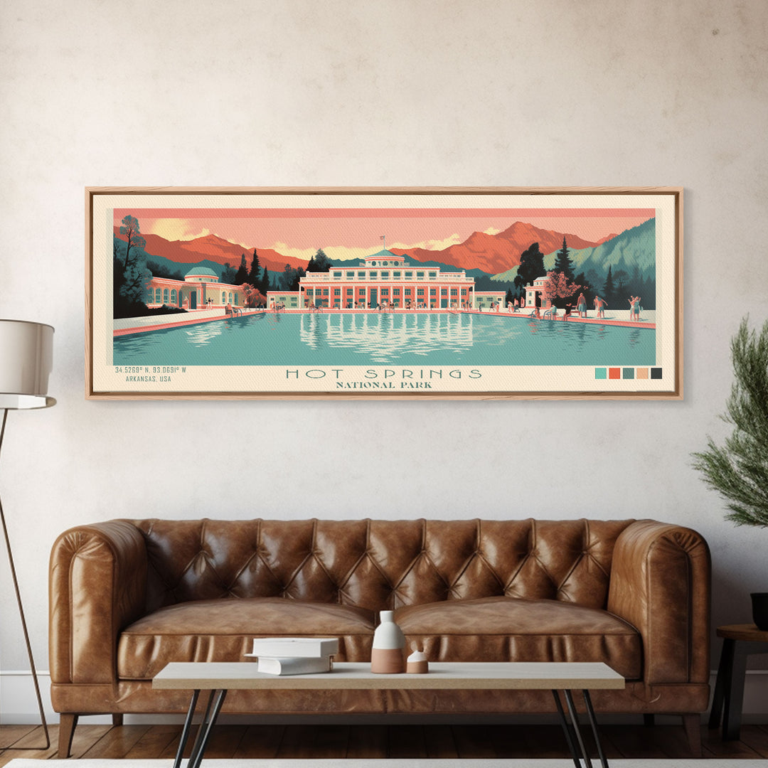 Hot Springs National Park, Panoramic Arkansas Travel Art, National Park Print, Minimalist Travel Art, Midcentury Modern Style Landscape