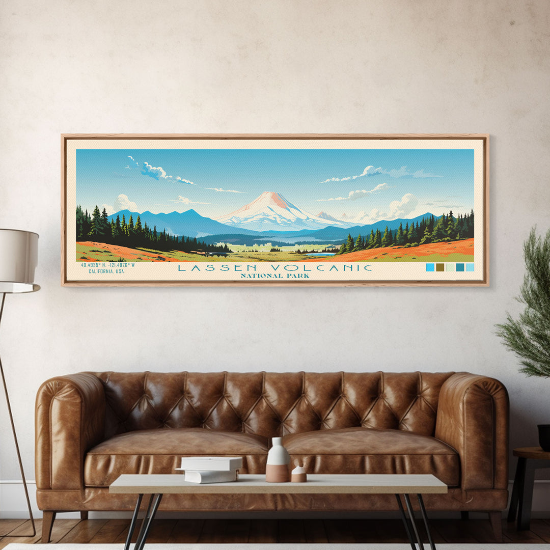 Lassen Volcanic National Park Panoramic California Travel Art, National Park Print, Minimalist Travel Art, Midcentury Modern Style Landscape