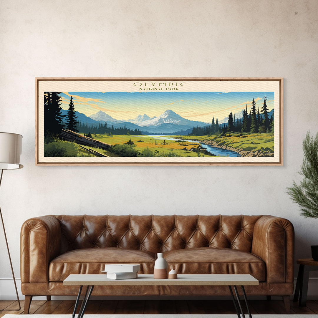 Olympic National Park Panoramic Washington Travel Art, National Park Print, Minimalist Travel Art, Midcentury Modern Style Landscape