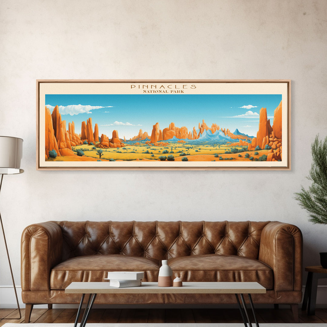 Pinnacles National Park Panoramic Califorrnia Travel Art, National Park Print, Minimalist Travel Art, Midcentury Modern Style Landscape