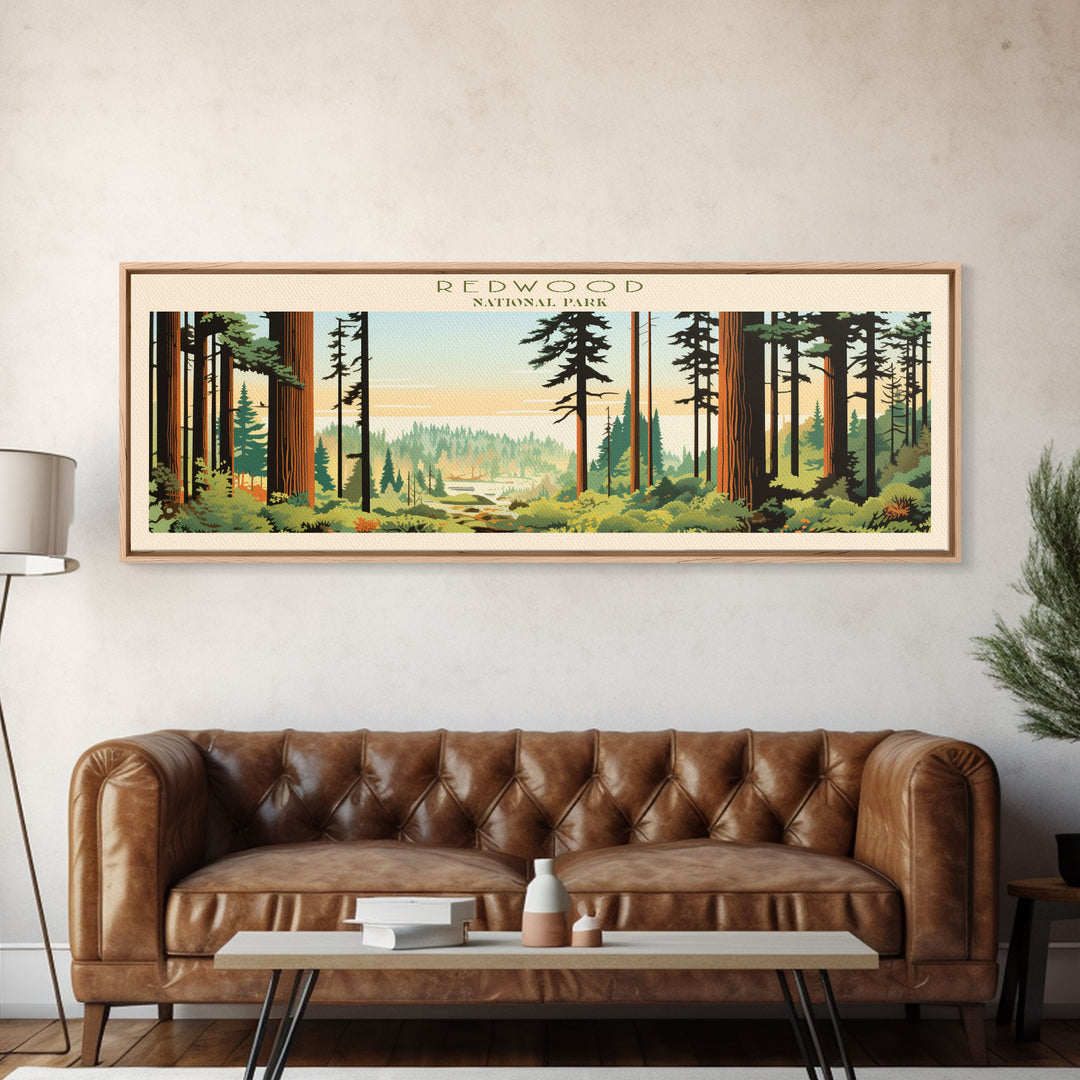 Redwood National Park Panoramic California Travel Art, National Park Print, Minimalist Travel Art, Midcentury Modern Style Landscape