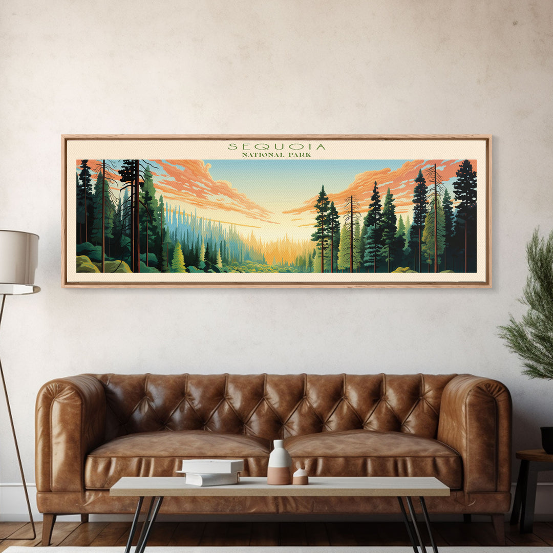 Sequoia National Park Panoramic California Travel Art, National Park Print, Minimalist Travel Art, Midcentury Modern Style Landscape