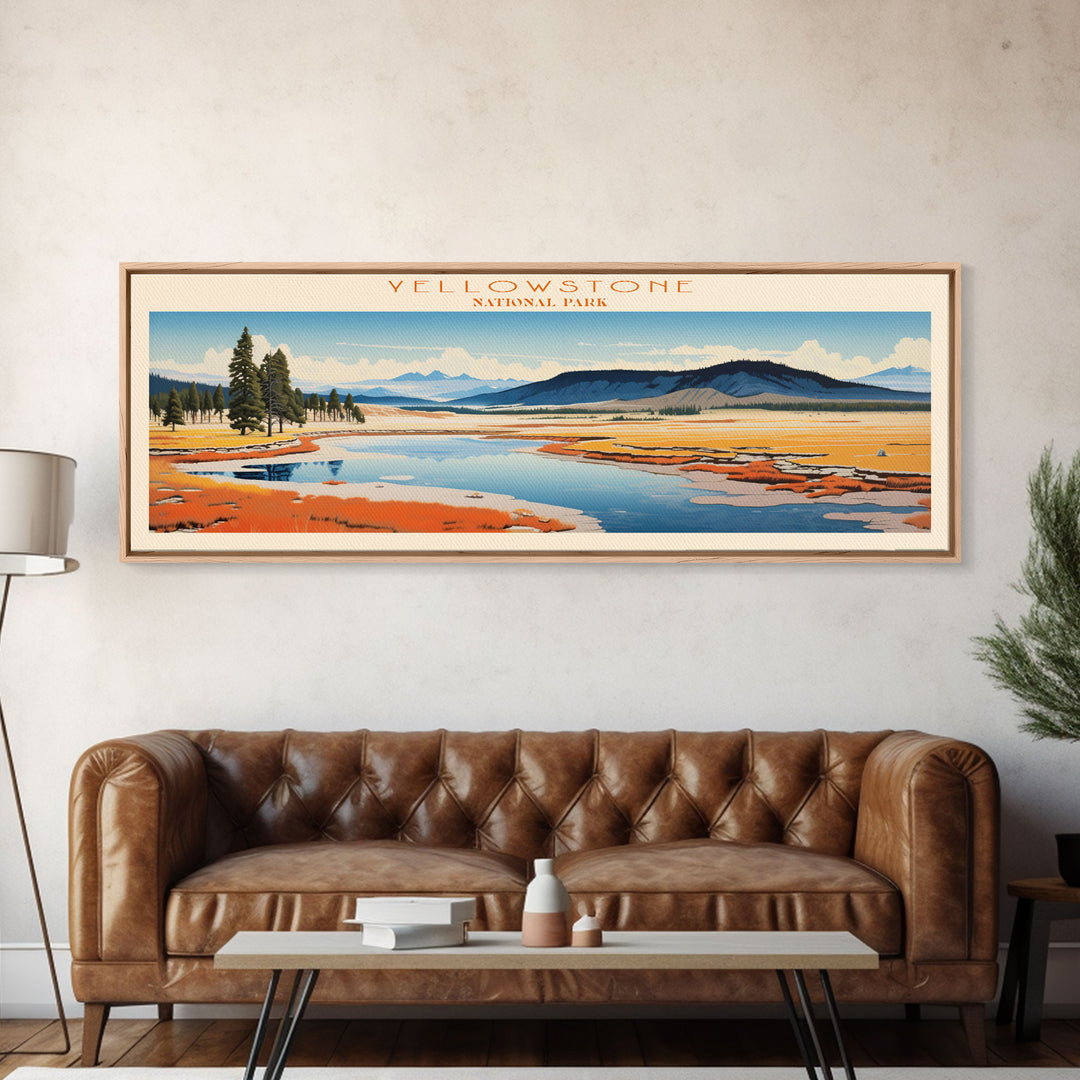 Yellowstone National Park Panoramic Wyoming Travel Art, National Park Print, Minimalist Travel Art, Midcentury Modern Style Landscape