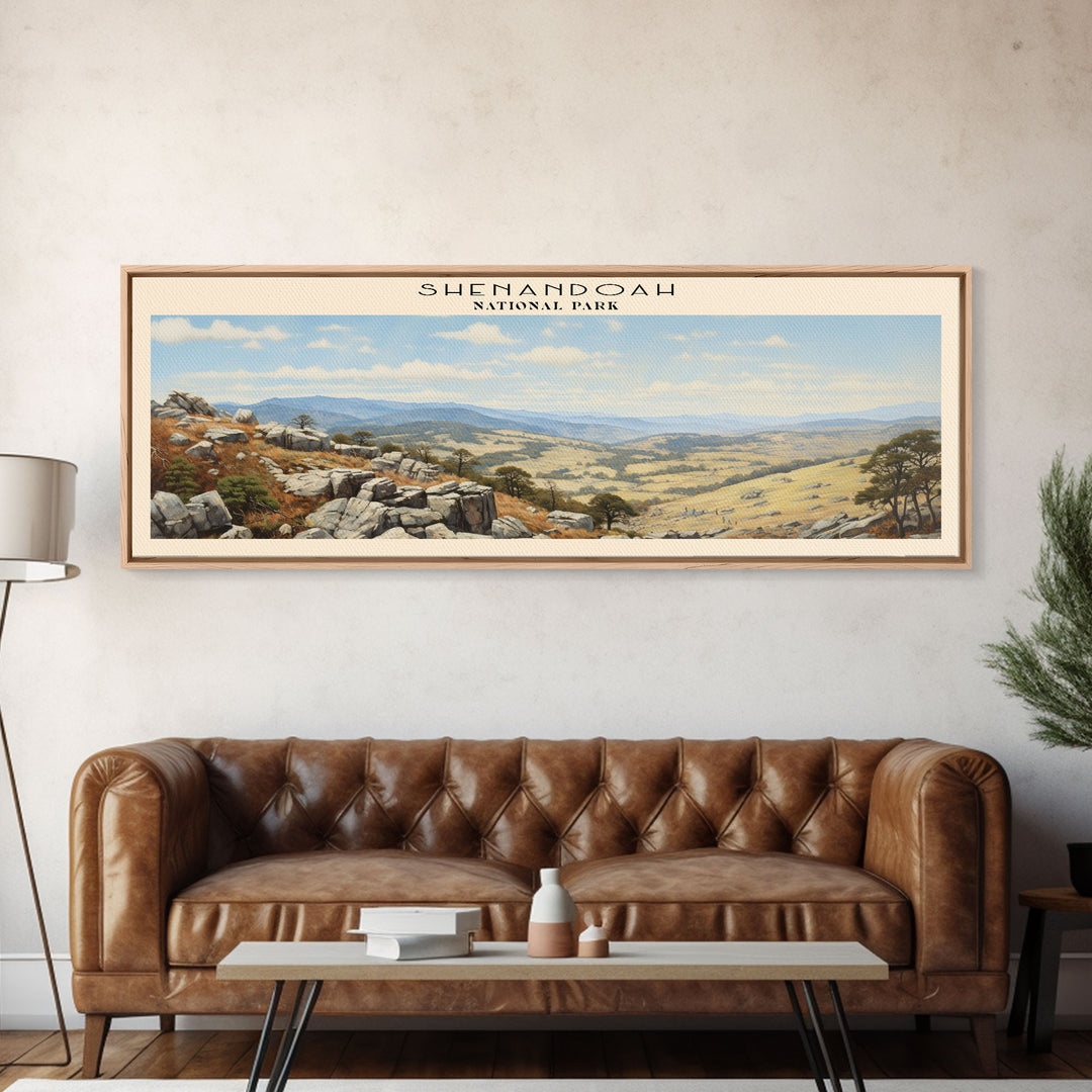 Shenandoah National Park Panoramic Virginia Travel Art, National Park Print, Minimalist Travel Art, Subdued Watercolor Painting Panoramic