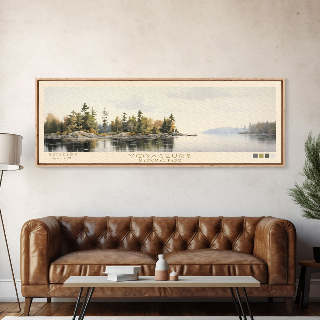 Voyageurs National Park Panoramic Minnesota Travel Art, National Park Print, Minimalist Travel Art, Subdued Watercolor Painting Panoramic