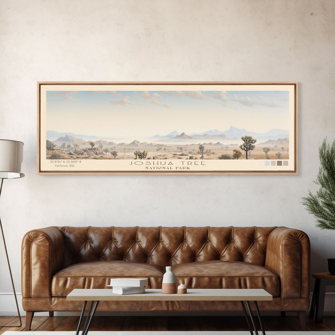 Joshua Tree National Park Panoramic California Travel Art, National Park Print, Minimalist Travel Art, Subdued Watercolor Painting Panoramic