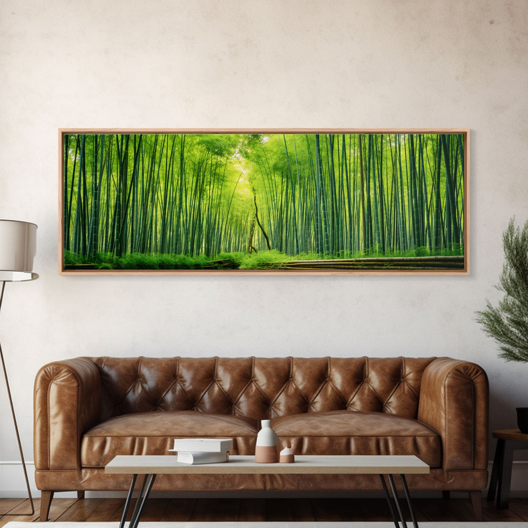 Beautiful Photographic Panoramic of Arashiyama Bamboo Grove Kyoto Japan, Framed Canvas Print, Landscape Photography, Landmark Art