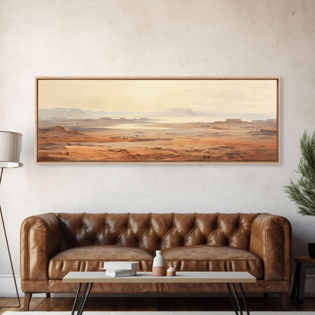 Arizona Desert, Canvas Wall Art, National Park Poster, Extra Large Horizontal Print, Panoramic Watercolor Minimalist Landscape Art