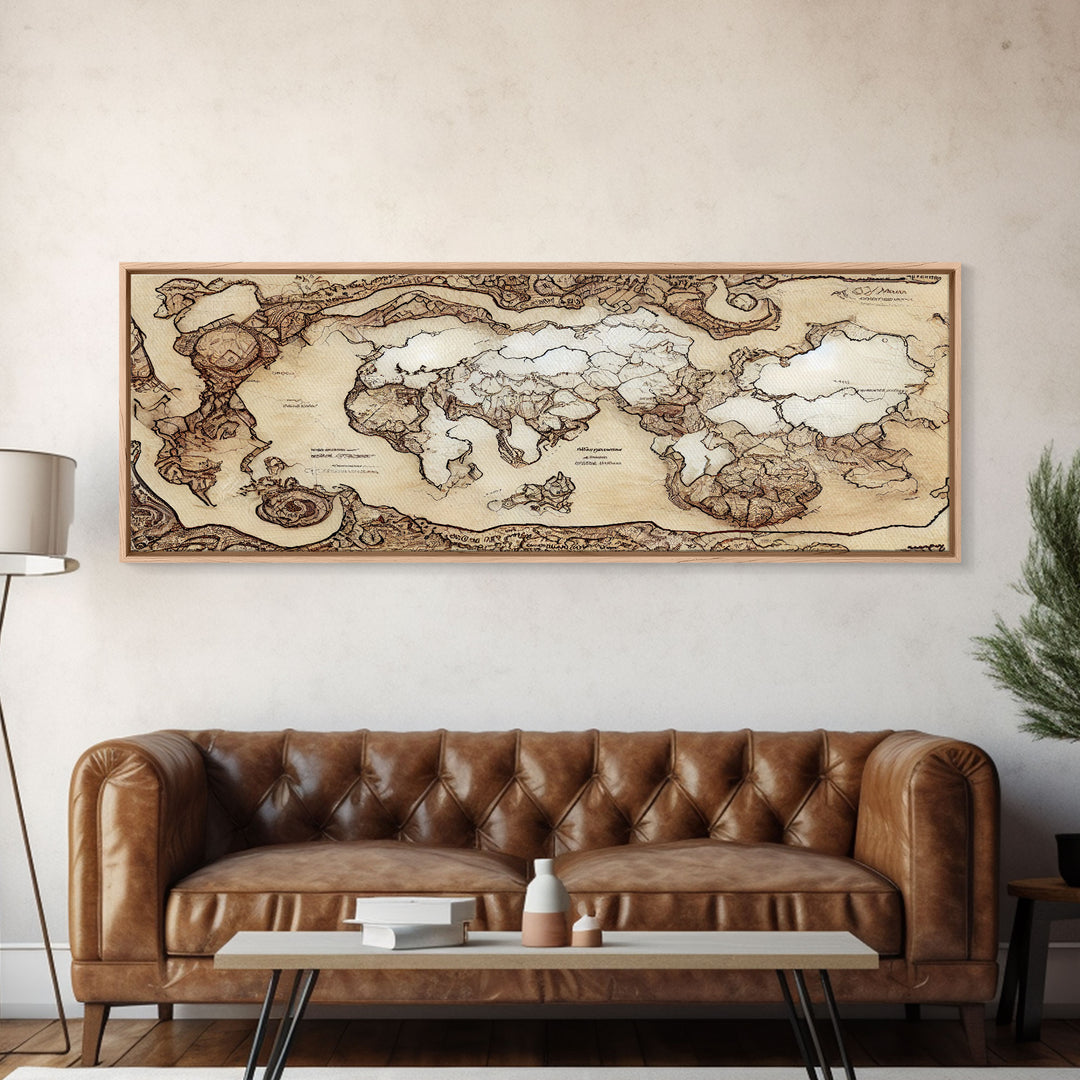 D&D RPG World Map Concept Art, Ready To Hang Canvas Print, Panoramic Art, Extra Wide Wall Decor, Cool Mancave Art, DND