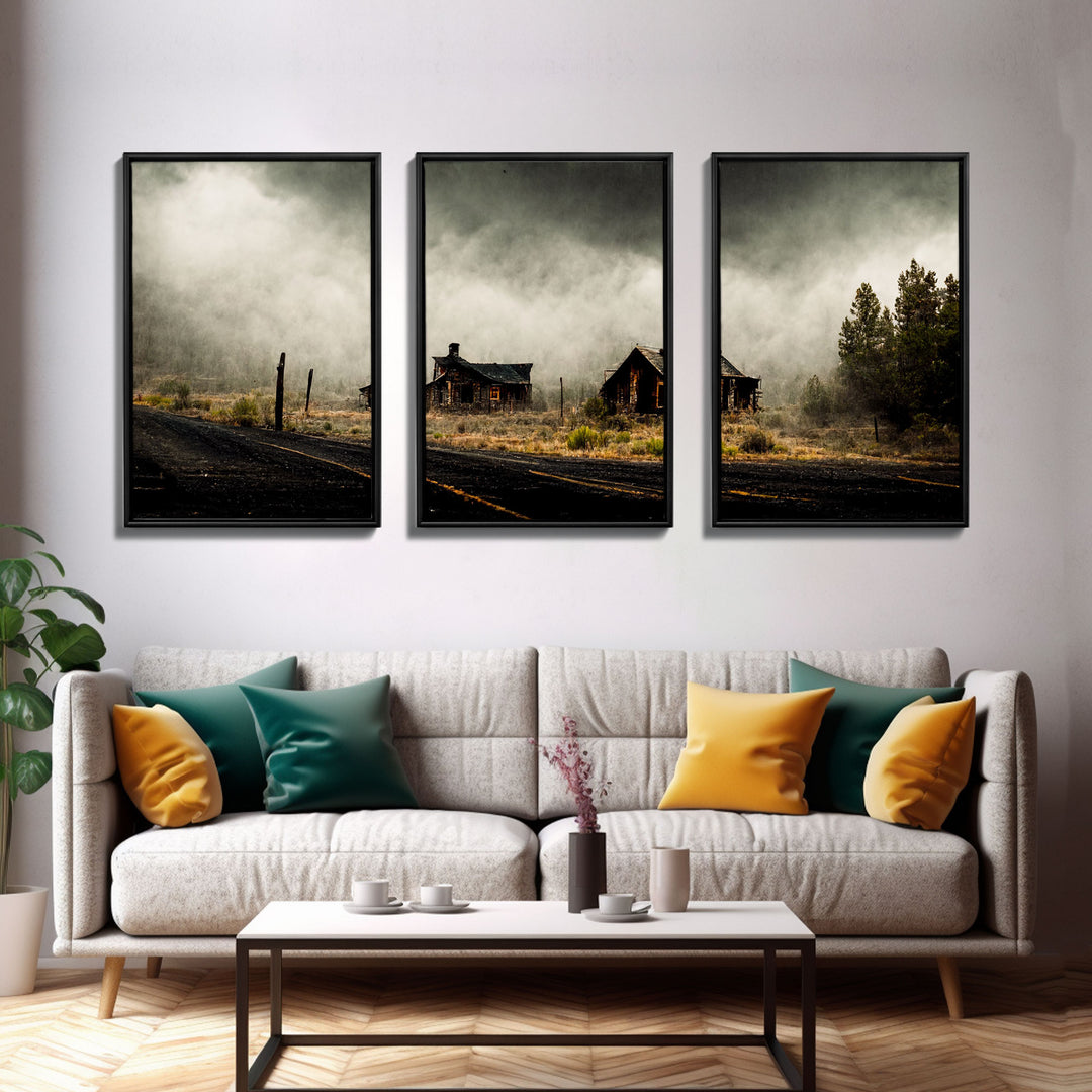 Abandoned Ghost Town, Wild America, 3 Piece Wall Art, Ready To Hang Canvas Print, Cool Living Room Wall Art Decor