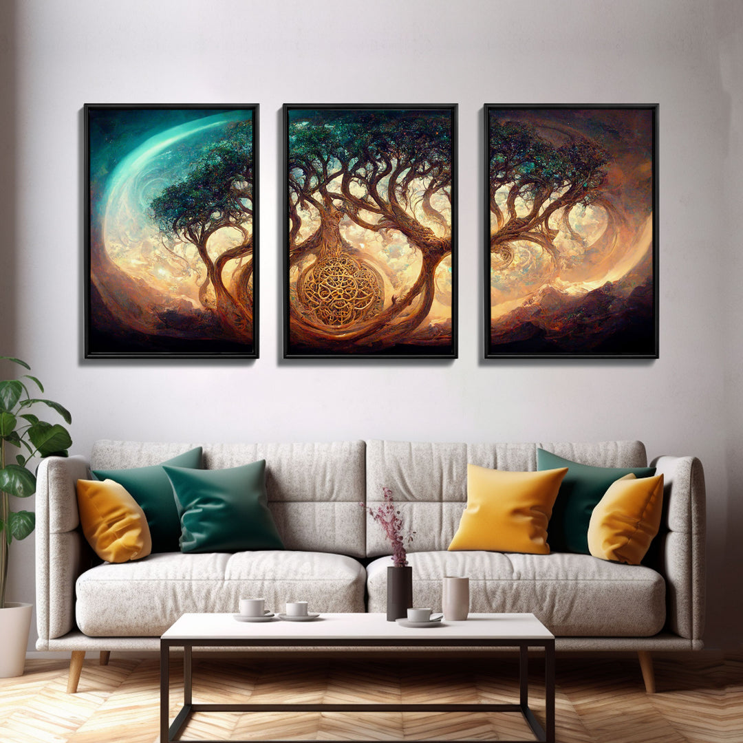 Yggdrasil Tree of Life, Nordic Viking Fantasy Art, Ready To Hang Canvas Print, Cool Living Room Wall Art Decor