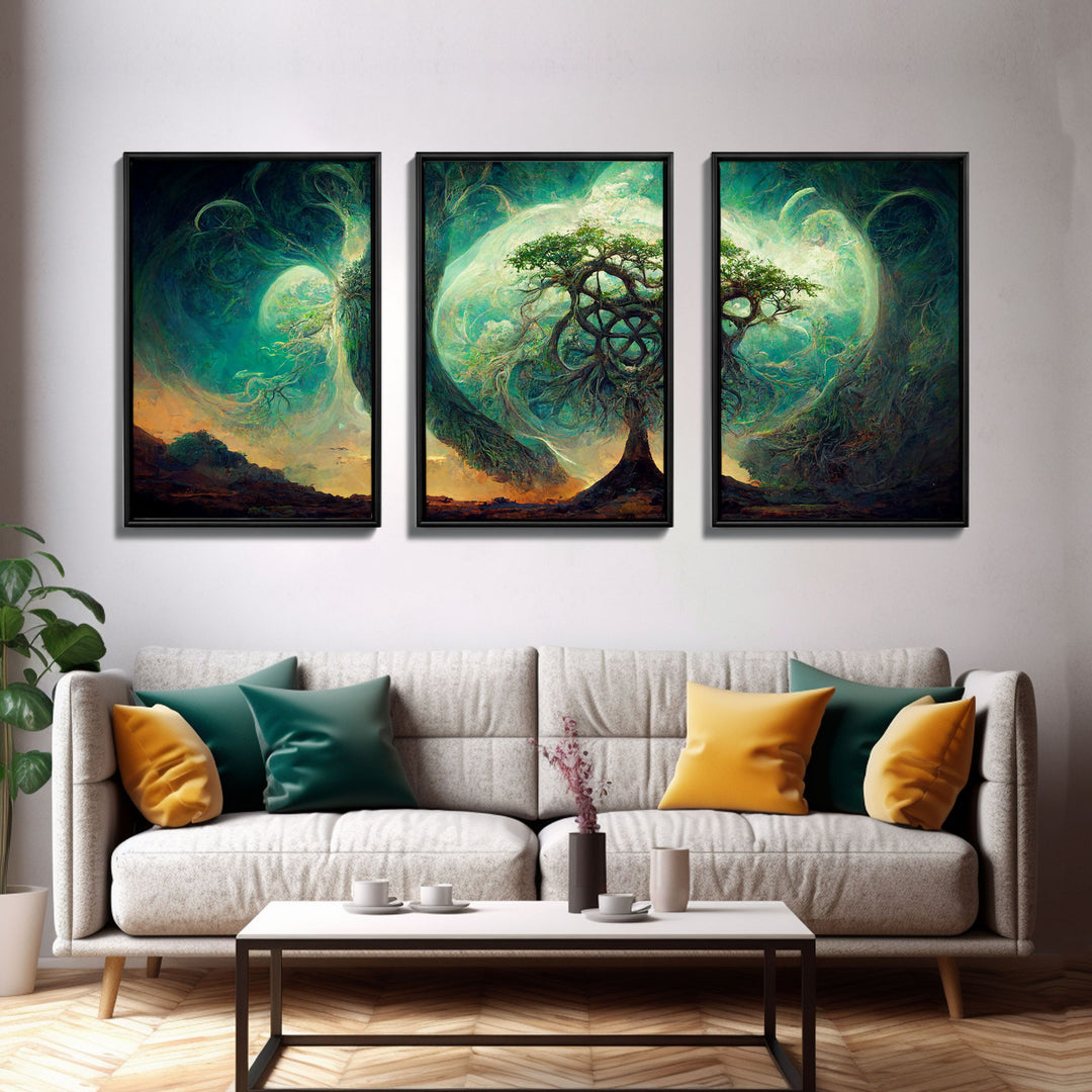 Yggdrasil Tree of Life, Nordic Viking Fantasy Art, Ready To Hang Canvas Print, Cool Living Room Wall Art Decor