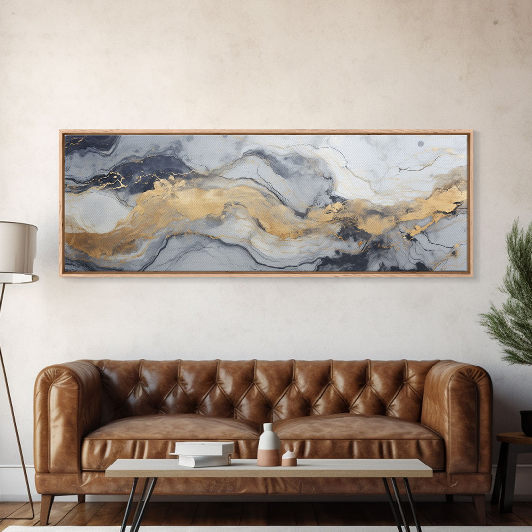 Silver Marble Canvas Wall Art, Abstract Canvas Art, Panoramic Art, Extra Large Wall Art, Marble Wall Decor, Large Canvas Art, Modern Art