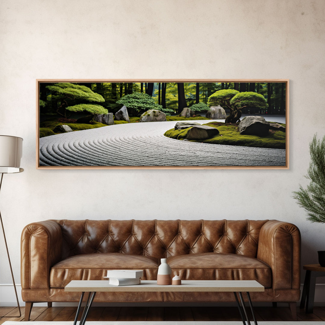 Zen Garden Art, Framed Canvas Print, Meditation Center Wall Decor, Lobby Art, Entryway Decor, Calming Meditation Art