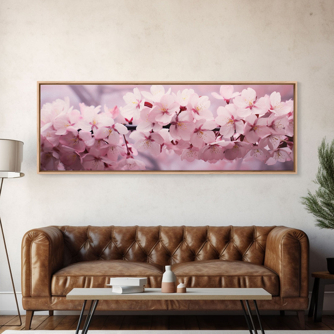 Cherry Blossoms In The Spring, Framed Canvas Print, Photography Print, Panoramic Wall Art, Above Sofa Decor