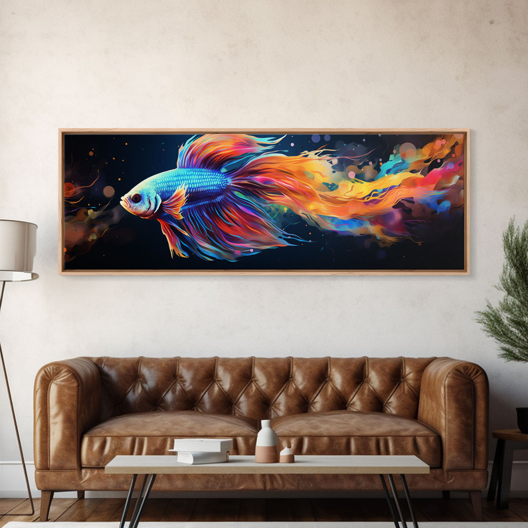 Betta Fish Painting Wall Art, Framed Canvas Print, Siamese Fighting Fish, Aquarium Wall Art, Colorful Pet Fish painting