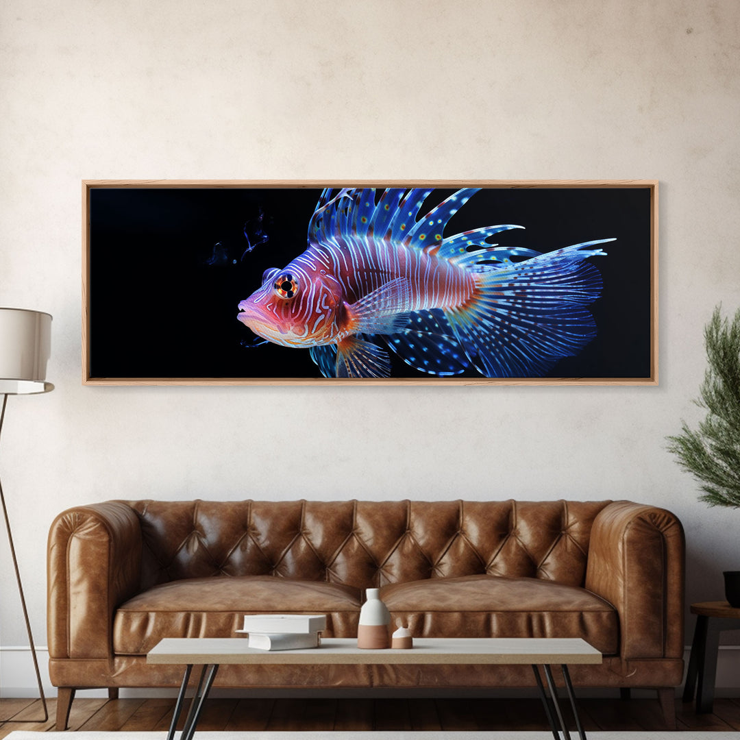 Lion Fish Painting Wall Art, Framed Canvas Print, Aquarium Wall Art, Colorful Pet Fish painting