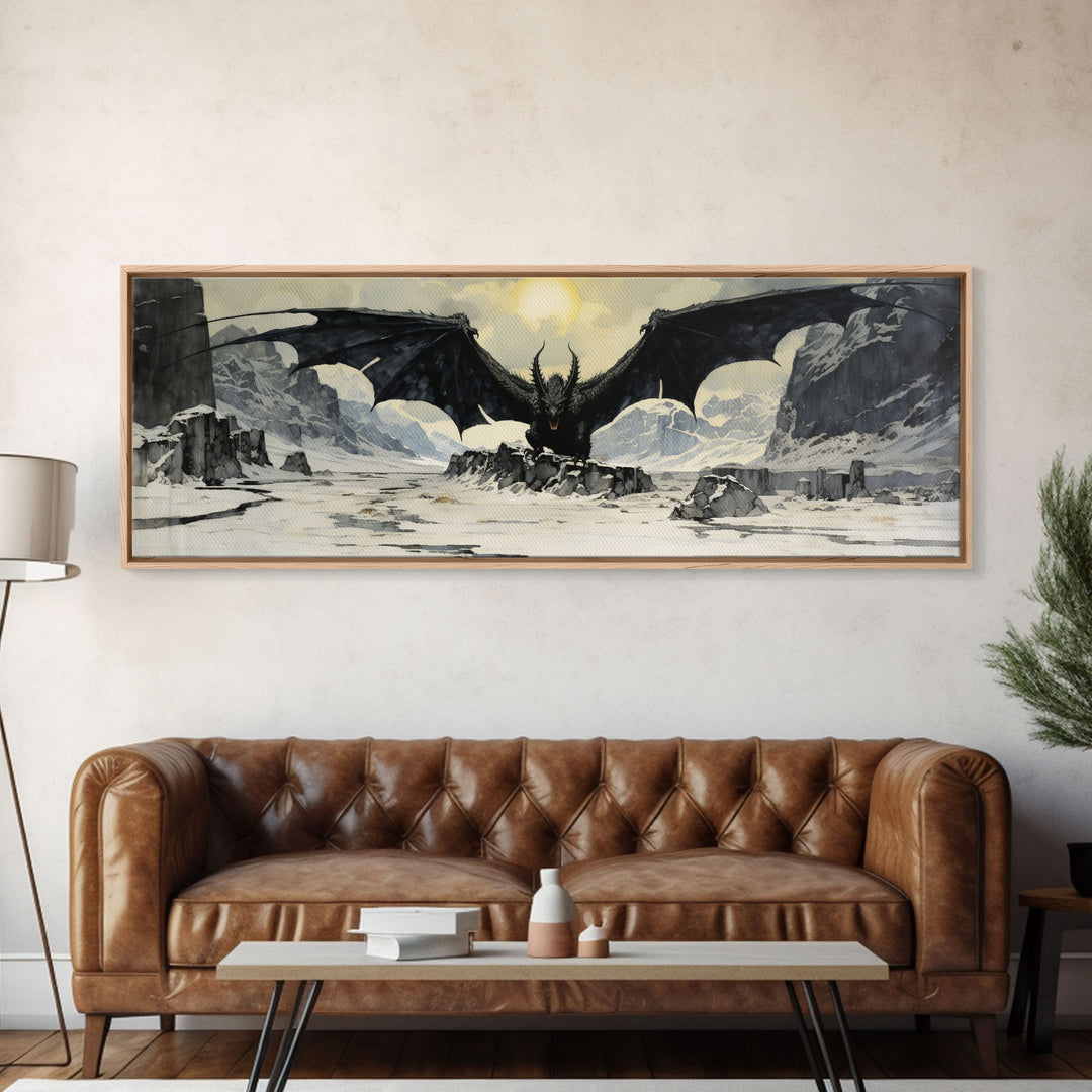 Panoramic Of a Dragon, Framed Canvas Print, Fantasy Decor, Fantasy Dragon Painting