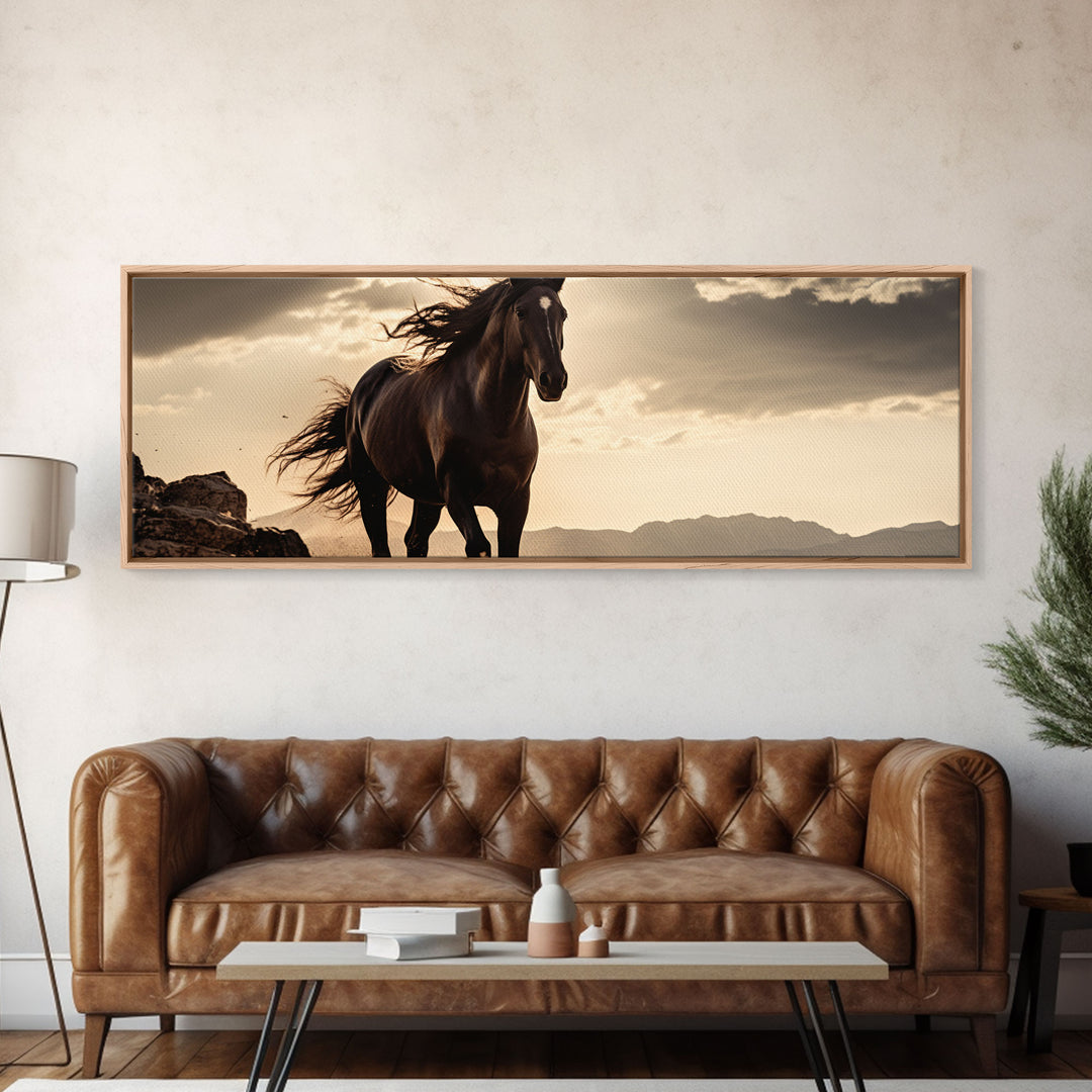 Canvas Wall Art, Horse Photography Print, Framed Canvas Print, Horse Wall Decor, Panoramic Wall Art, Large Wall Art, Rustic Decor