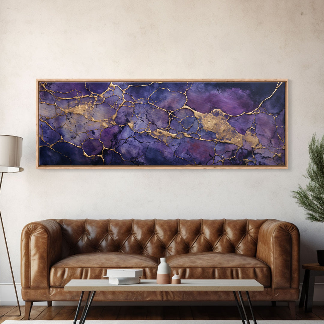 Purple and Gold Marble Canvas Wall Art, Abstract Canvas Art, Panoramic Art, Large Wall Art, Marble Wall Decor, Large Canvas Modern Art