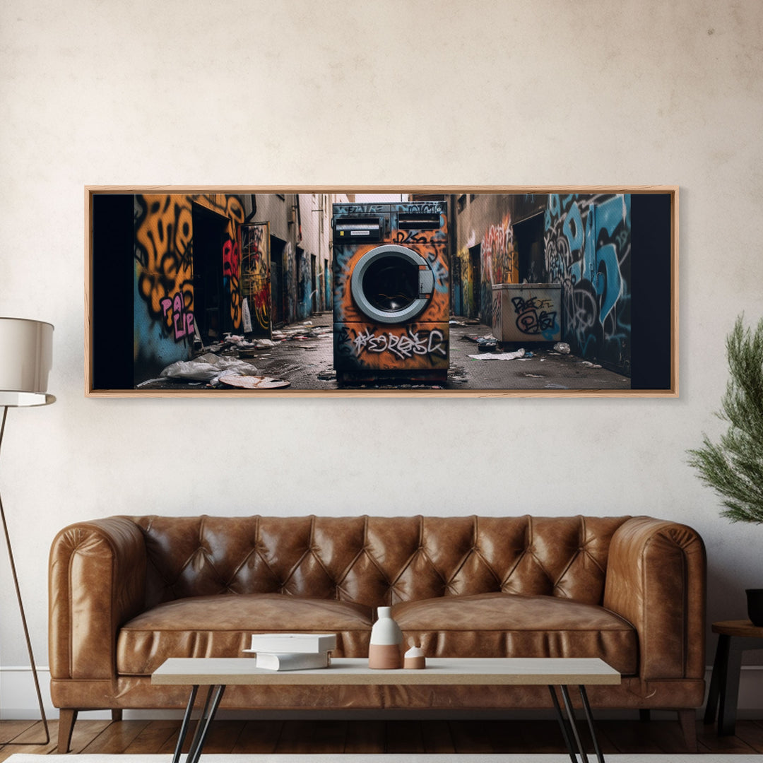 Urban Decay Graffiti Punk Wall Art, Street Art, Framed Canvas Print, Washing Machine, Limited Edition, High Quality Art, Game Room Art