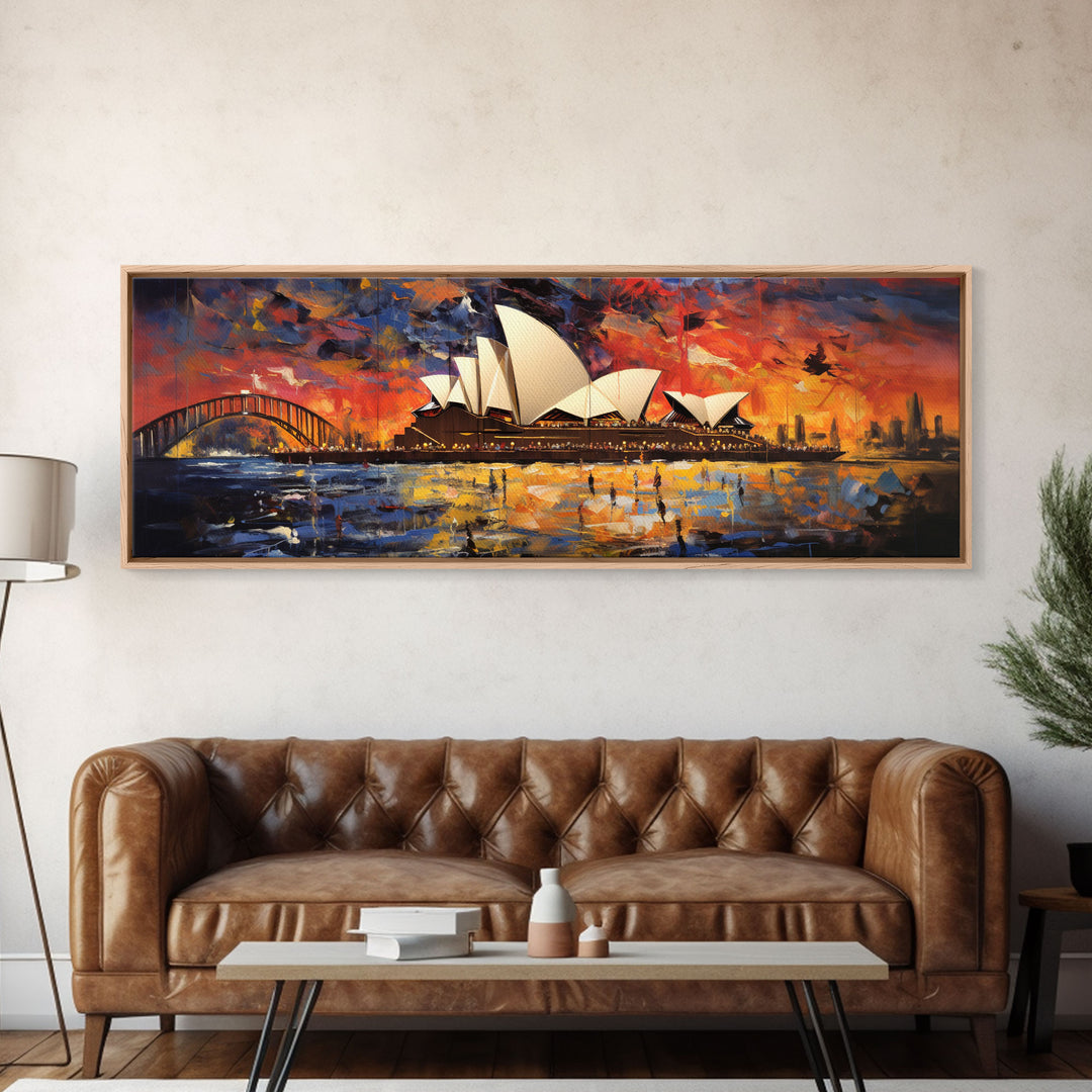 Abstract Painting of the Sydney Opera House, Framed Canvas Print, Van Gogh Inspired Australia Art, Paint of Sydney