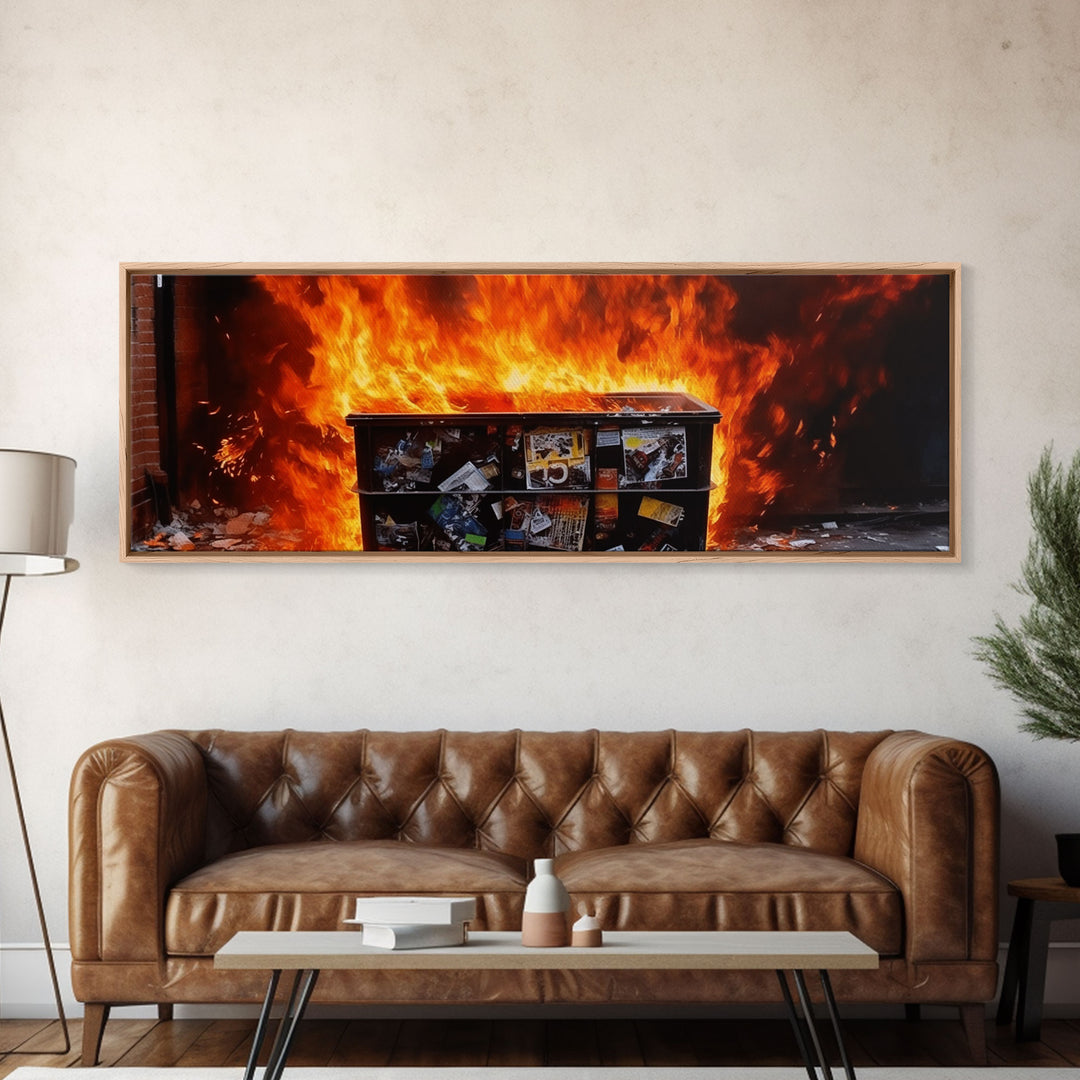 This Is Fine, It's Just A Dumpster Fire, Funny Wall Art, Framed Canvas Print