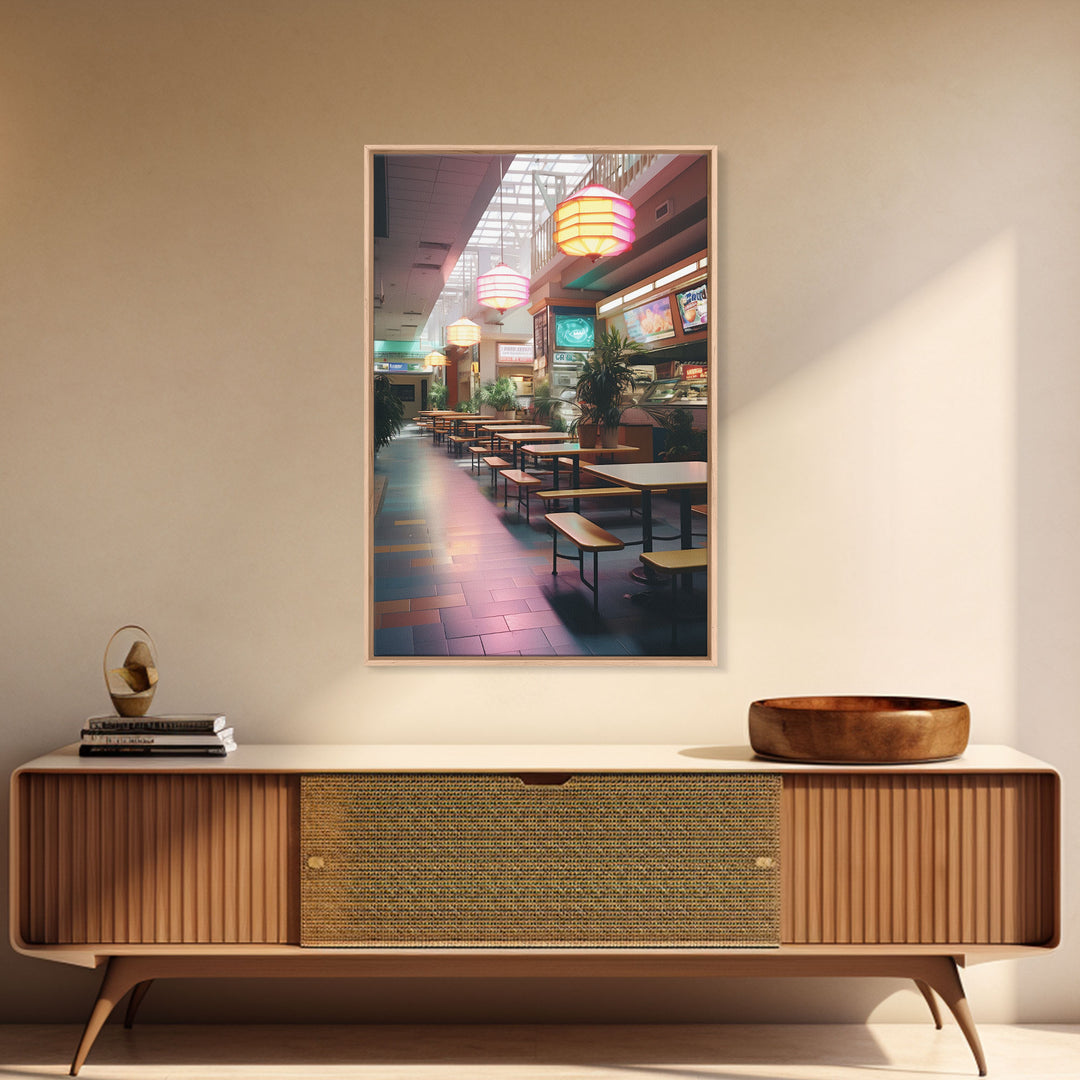 Retro Mall Wall Art, Food Court Art, Canvas Print, Wall Hanging, Portrait Art, First Home Gift, Tiny House Decor