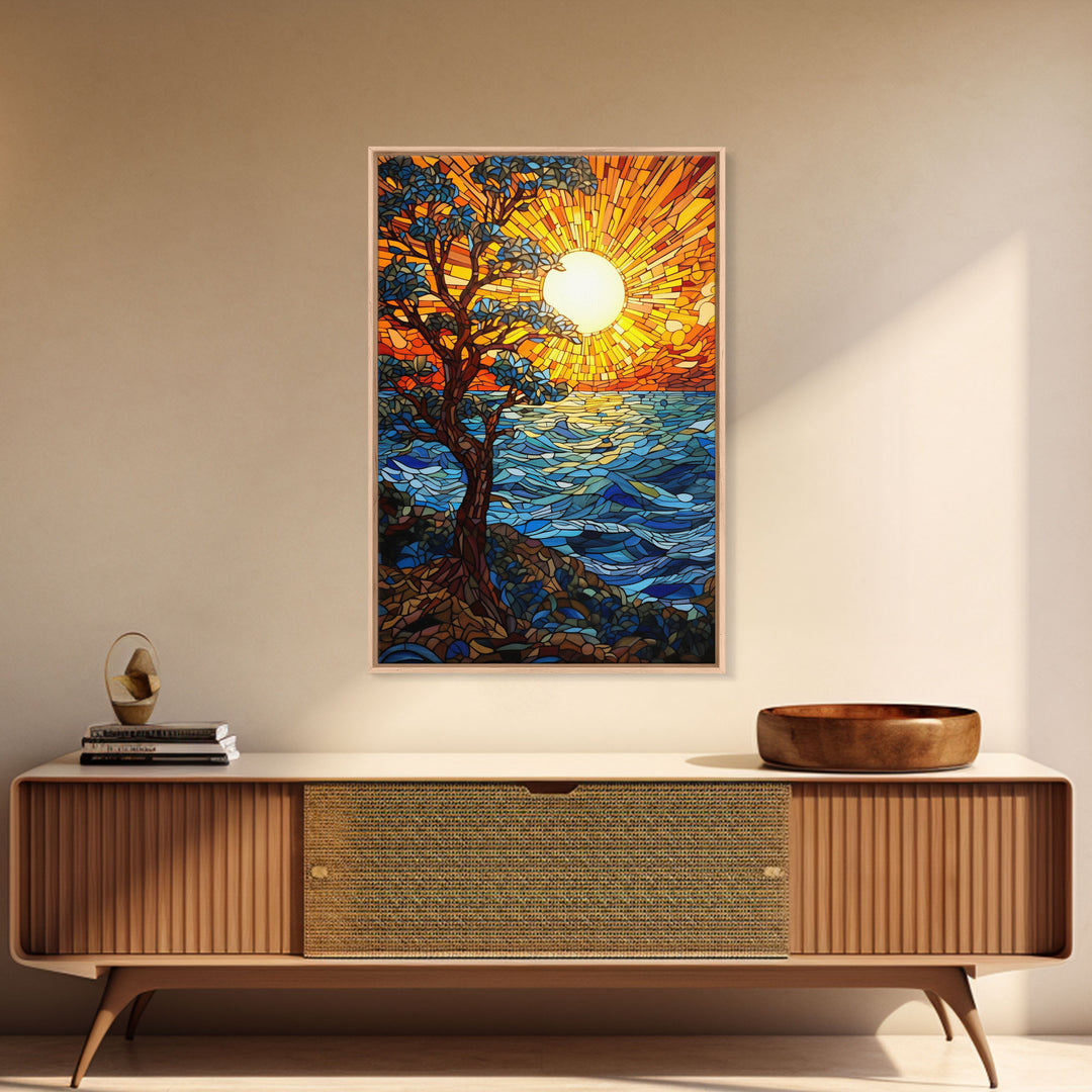 River Wall Art, Sunset, Abstract Art, Tree Wall Art, Canvas Print, Wall Hanging, Portrait Art, Appreciation Gift, Above Couch Wall Art