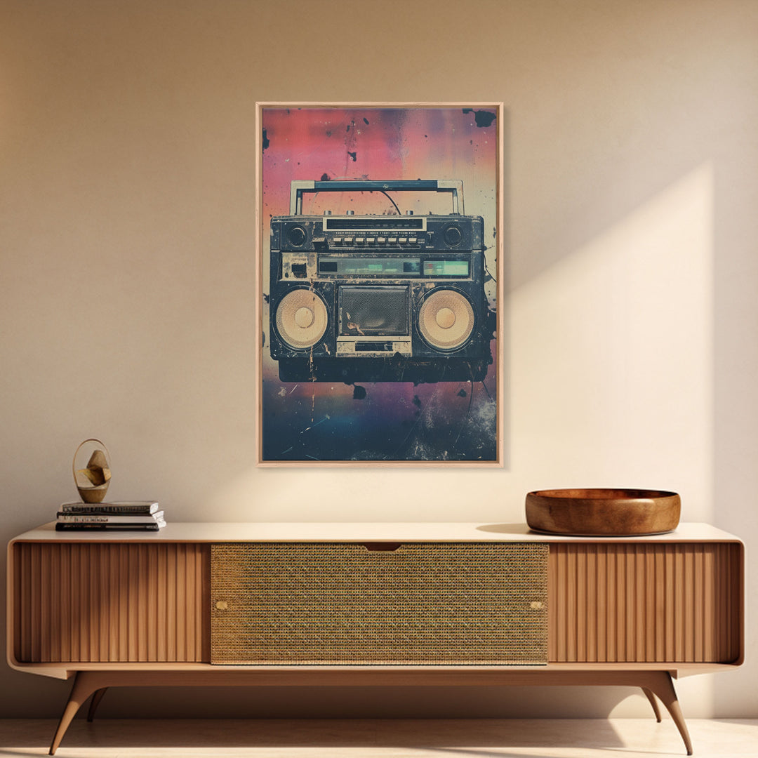 Boombox, Music Wall Art, Retro Wall Art, Canvas Print, Wall Hanging, Portrait Art, Apartment Wall Decor, Gaming Wall Decor, Above Bed Art