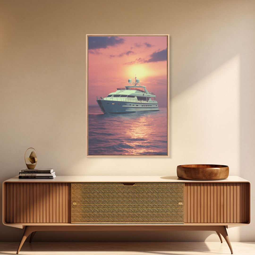 Yacht Art, Ocean Wall Art, Seascape, Sunset, Canvas Print, Wall Hanging, Portrait Art, Retirement Gifts, Beach House Wall Art, Travel Print