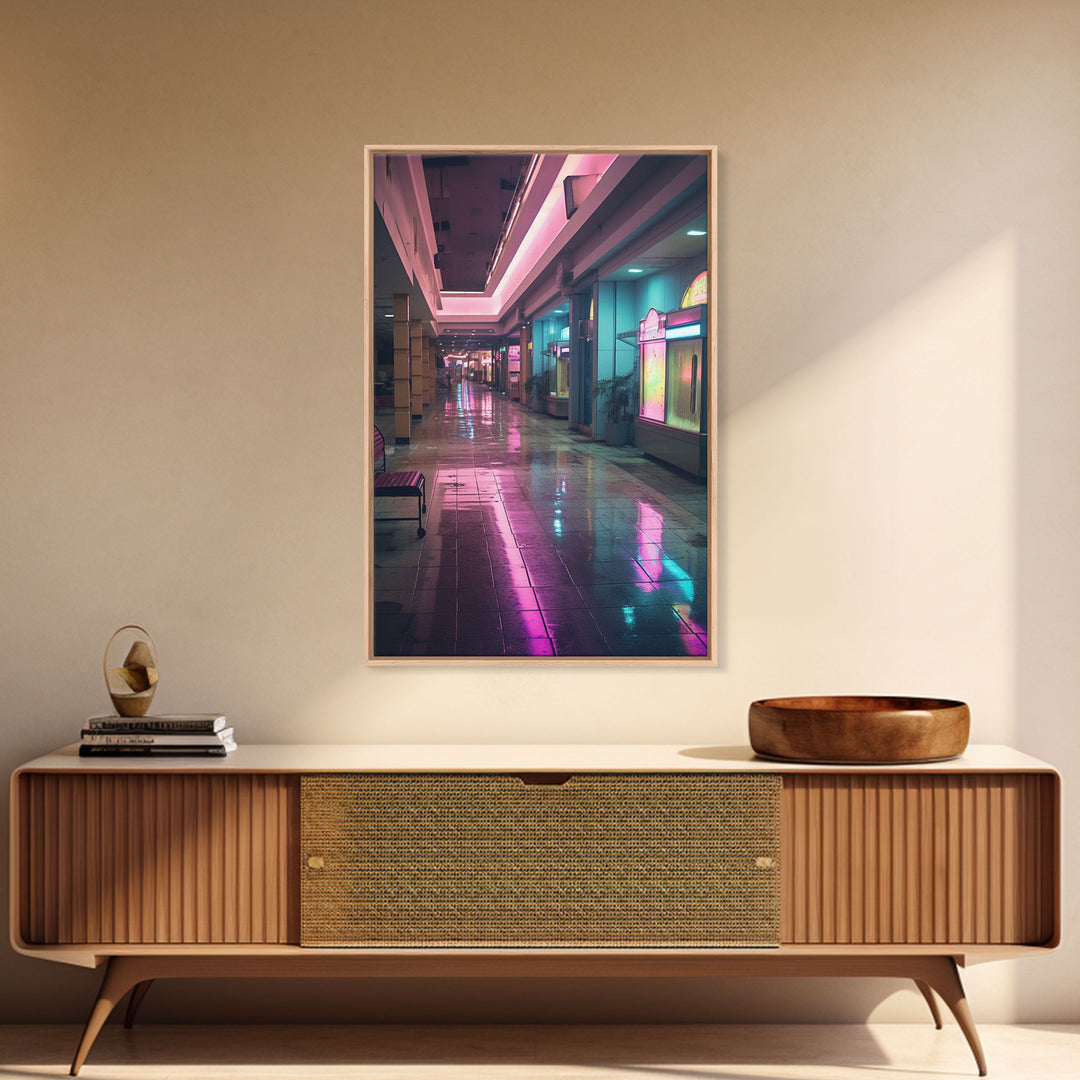 Photo Of A 1980s Mall, Framed Canvas Print, Liminal Spaces, Vaporwave Aesthetic Wall Art, Game Room Decor