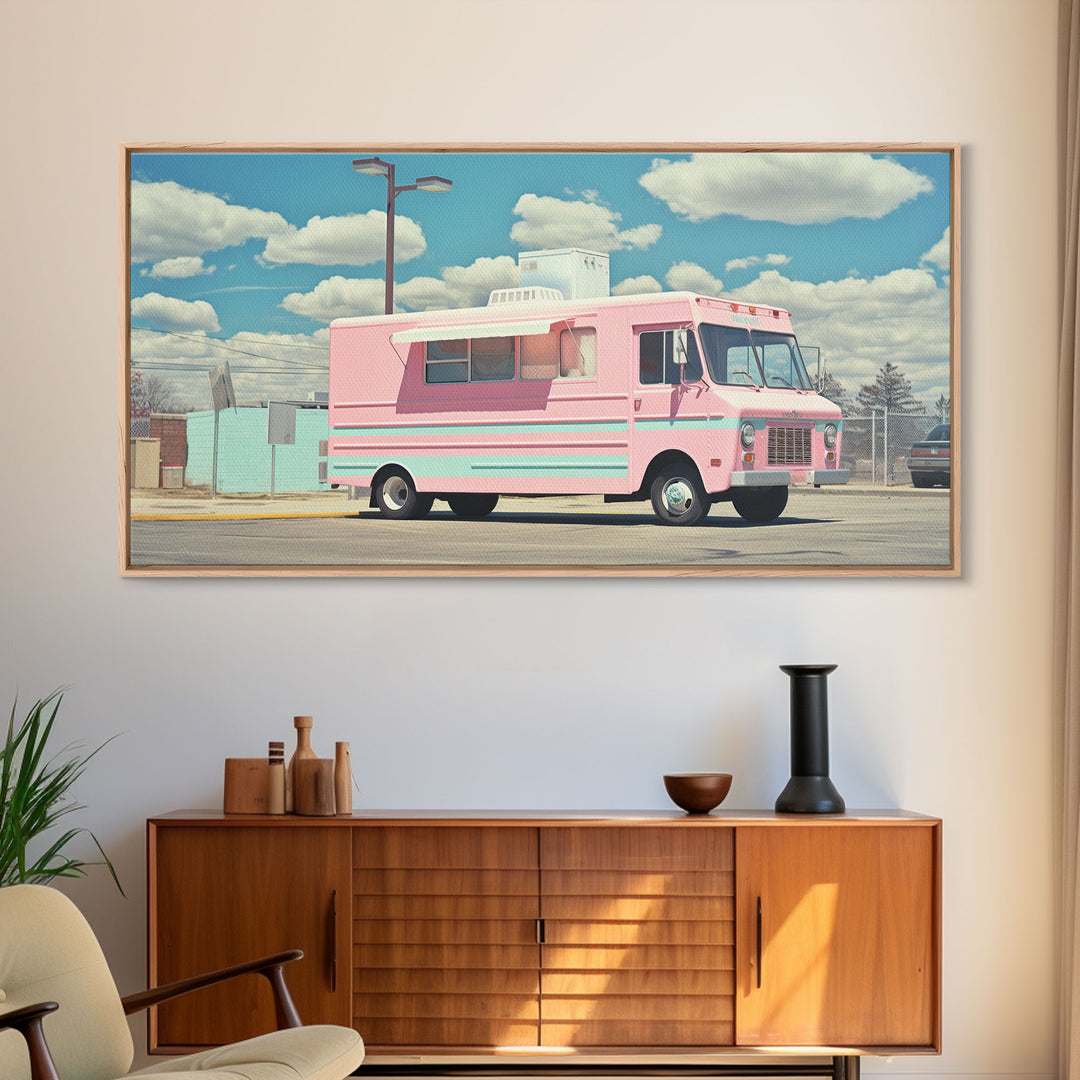 Retro Vaporwave Ice Cream Truck, Framed Canvas Print, Vintage Style Decor, Photography Print, Fine Art Print, Eclectic Decor, Minimalist Art