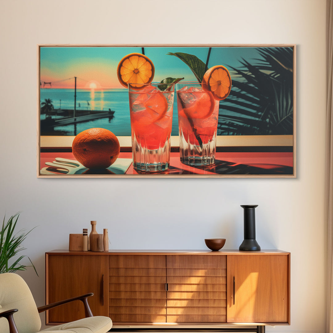 Cantarito Cocktail Wall Art, Framed Canvas Print, Bar Decor, Basement Bar Wall Art, Vaporwave Aesthetic Wall Decor, Bar Cart Art