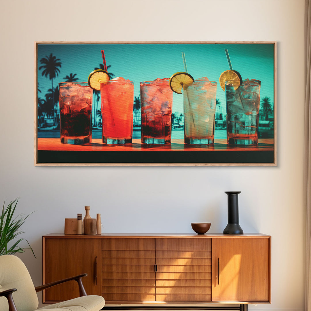 Vaporwave Cocktail Wall Art, Framed Canvas Print, Bar Decor, Basement Bar Wall Art, Vaporwave Aesthetic Wall Decor, Bar Cart Art