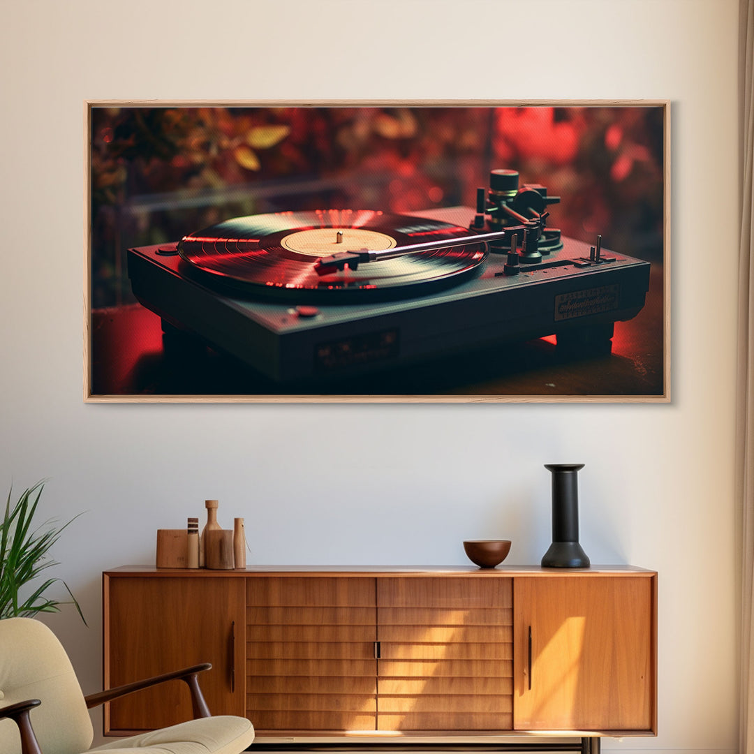 Retro Record Player Art, Framed Canvas Print, Eclectic Decor, Vinyl Record Player Photography Print, Unique Wall Art