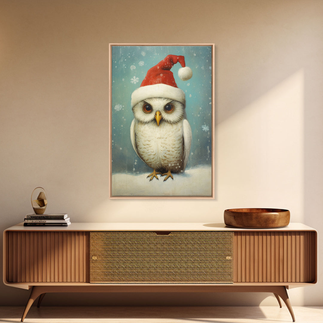 Silly Snow Owl Dressed For Christmas, Christmas Art, Christmas Decor, Christmas Wall Art, Farmhouse Christmas, Vintage Christmas, Owl Print