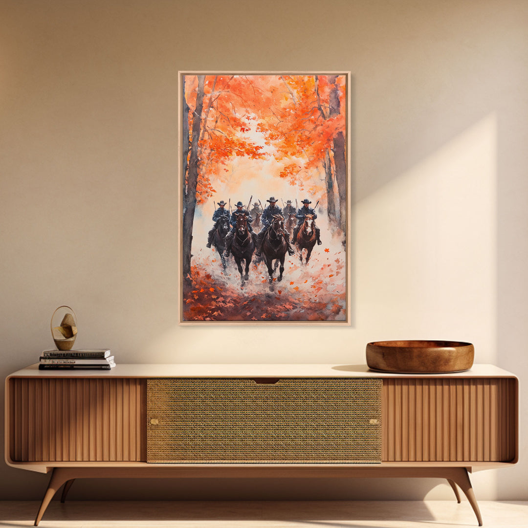 The Posse in Autumn, Wild West Decor, Framed Canvas Print, Manly Wall Art