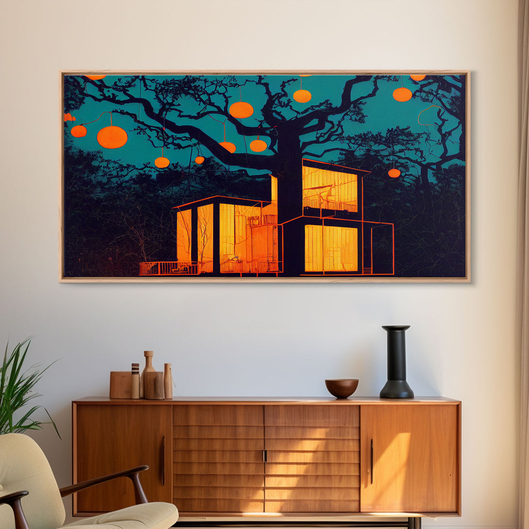 Surrealist Treehouse Art, ready to hang canvas print, cool unique wall decor, framed wall art, Psychedelic Surreal Art, Cool mancave art