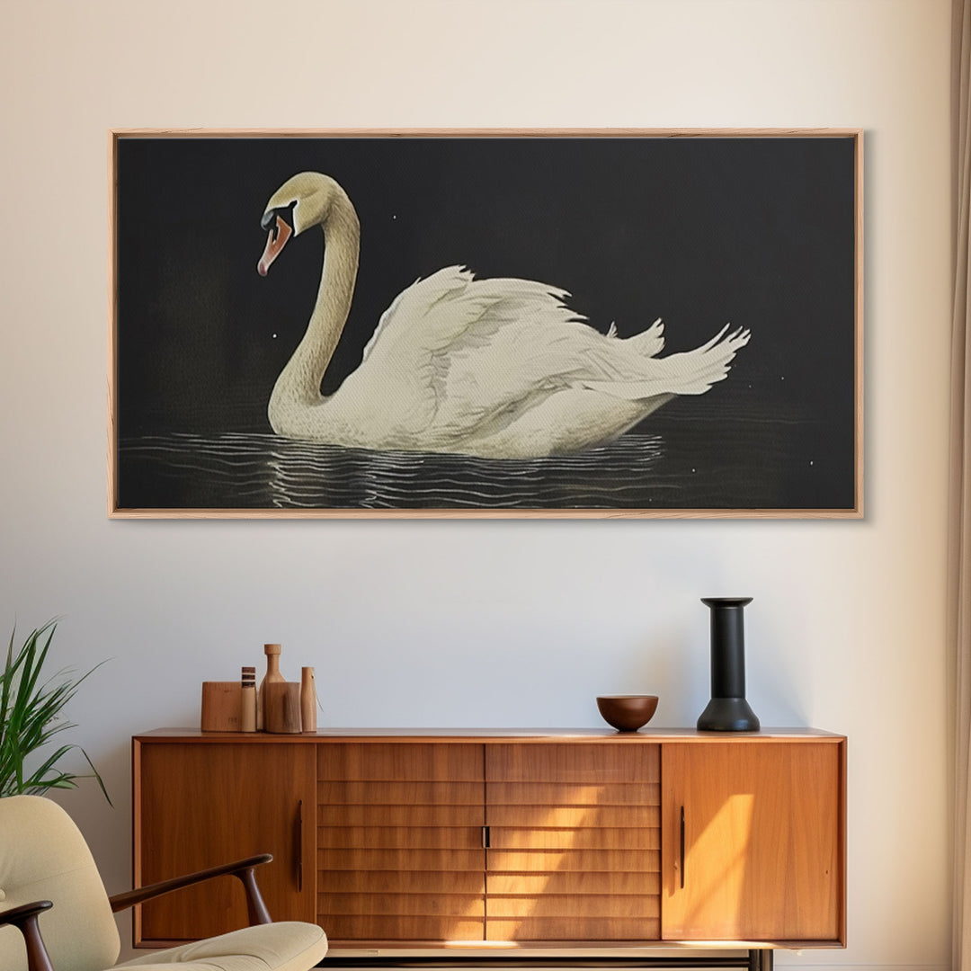 The Black Swan, Vintage Framed Canvas Art, Framed Vintage Print, Vintage Painting, Black Swan Art, Girls Room or Nursery print