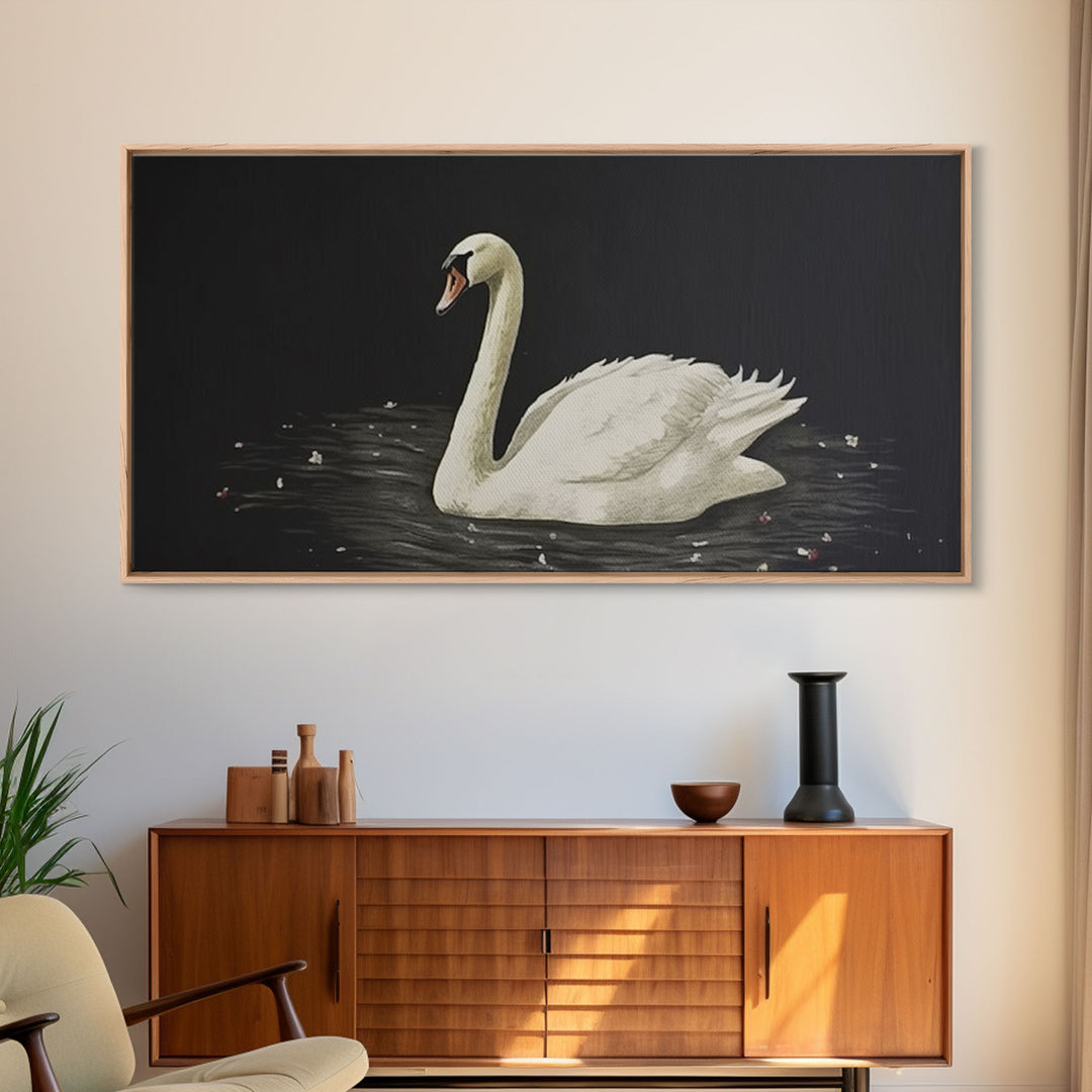 The Black Swan, Vintage Framed Canvas Art, Retro Framed Vintage Print, Vintage Painting, Black Swan Art, Girls Room or Nursery print