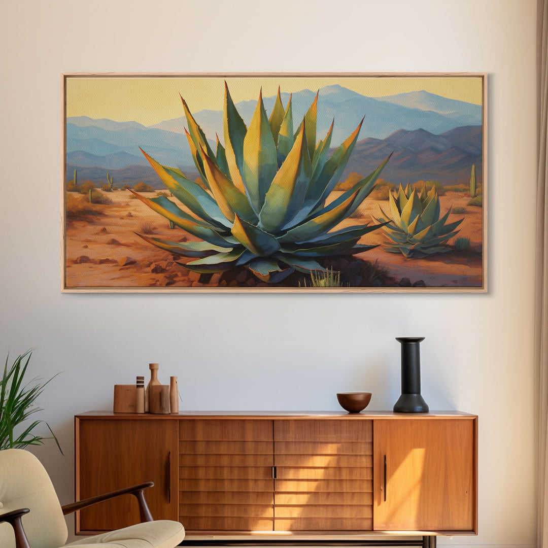 Southwestern Wall Art, Agave Desert Canvas Ready to Hang Large Print, Oil Painting, Landscape Wall Art, Desert Decor