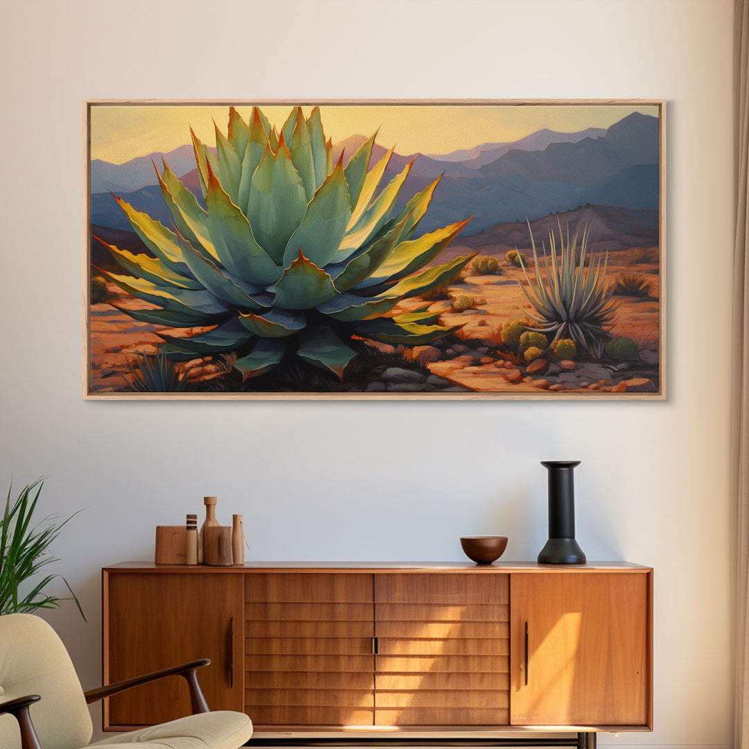 Southwestern Wall Art, Agave Desert Canvas Ready to Hang Large Print, Oil Painting, Landscape Wall Art, Desert Decor