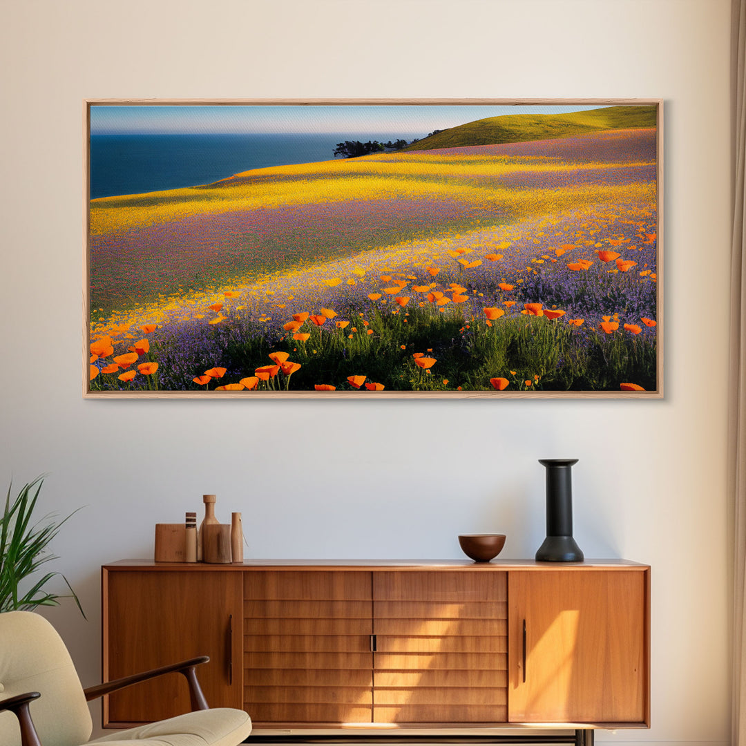 Vintage Wildflower Field Wall Art | Field Of Flowers Art | Botanical Wildflower Art | Framed Canvas Print | Framed Art