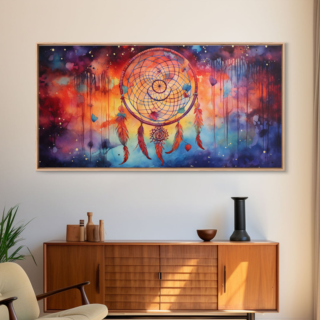 The Dream Catcher, Framed Canvas Print, Surreal Galaxy Inspired Dream Catcher, Native American Inspired Wall Art, Southwester Decor