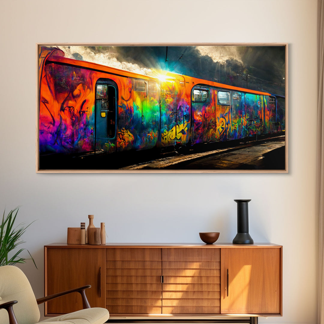 Train car graffiti wall decor, train box car, ready to hang canvas print wall art, graffiti art