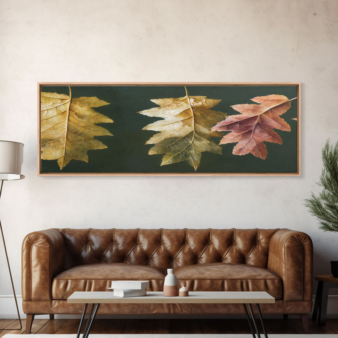 Fall Decor, Fall Leaves Panoramic Art, Extra Large Wall Art, Framed Panoramic Canvas Print, Framed Wall Art