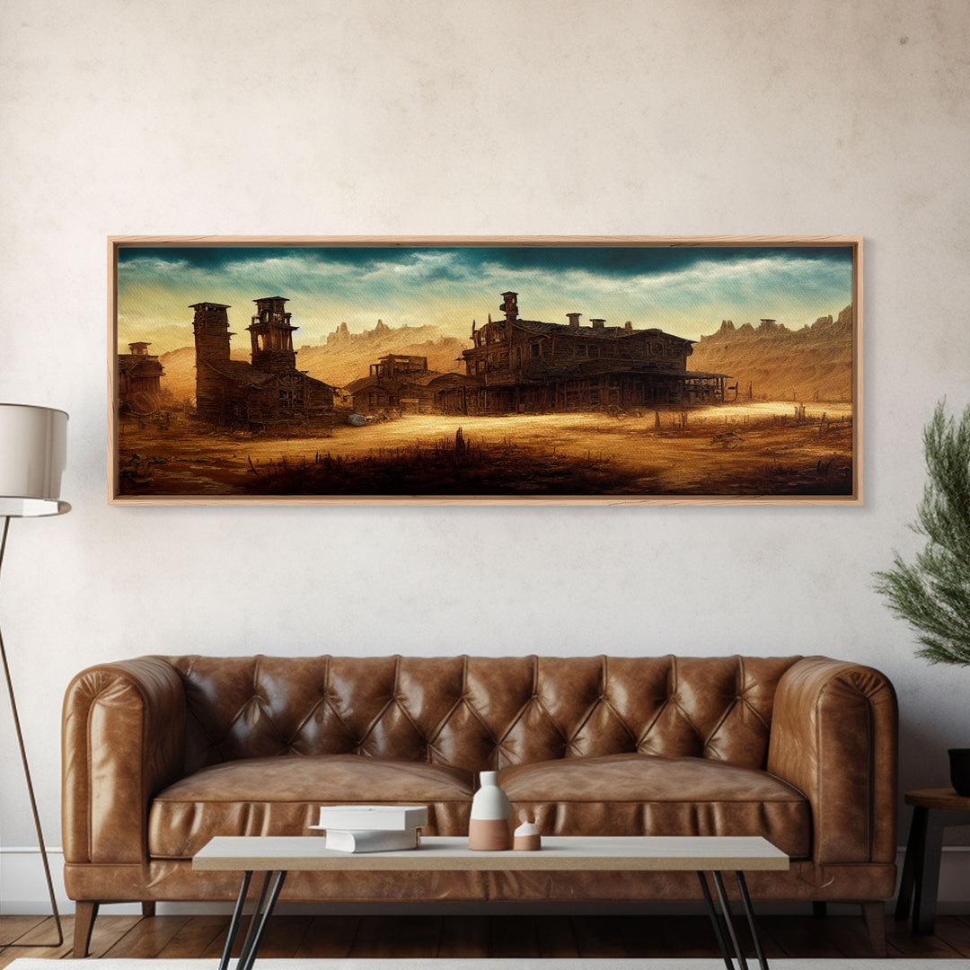 Abandoned Wild West Mining Town, Extra Large Wall Art, Framed Panoramic Canvas Print, Framed Wall Art