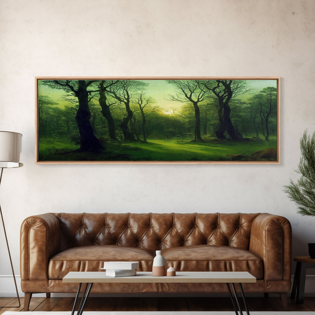 Unique Fantasy Forest Art, Extra Large Wall Art, Framed Panoramic Canvas Print, Framed Wall Art