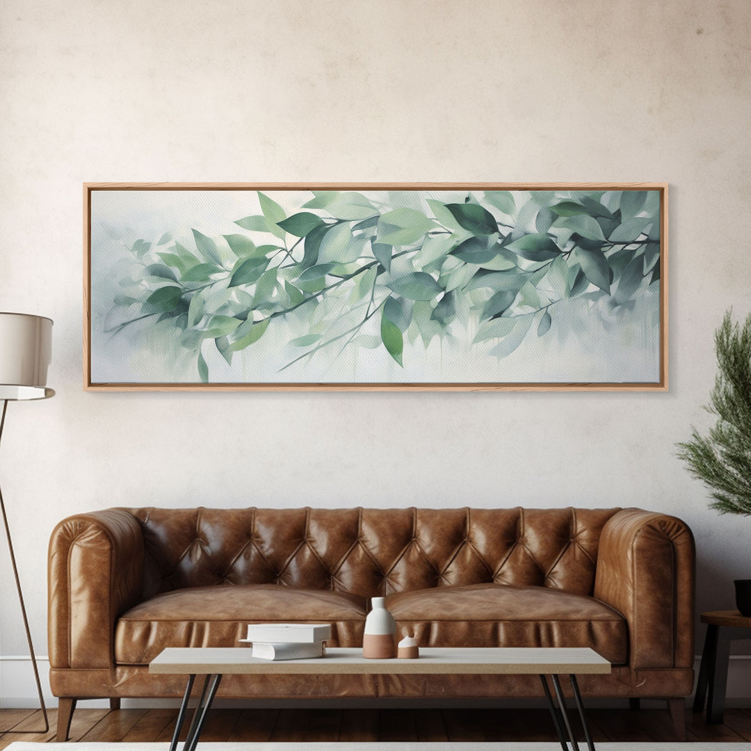 Green Botanical Oil Painting On Canvas - Eucalyptus Wall Art - Large Gallery Wrap Canvas Wall Art Prints With External Floater Frame